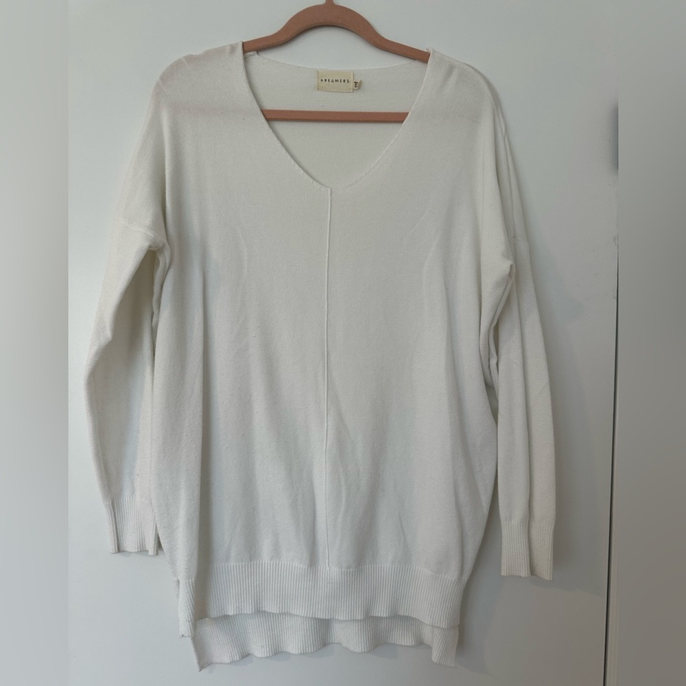 Dreamers White V-Neck Sweater